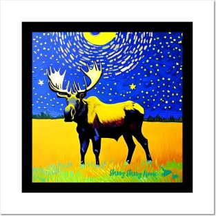 Moose T-Shirt Van Gogh Style Starry Night Posters and Art